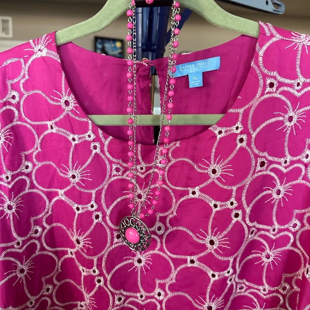 Draper James NWT pink floral lined Dress with necklace/earrings. Size XL - Picture 3 of 13